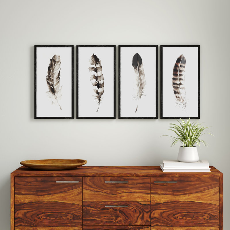 Englund Black & White Framed Feather Wall Décor 4 Piece Picture Frame